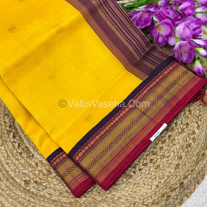 Pure Korvai Silk Cotton Saree - Yellow  with Purple - VVKSC004