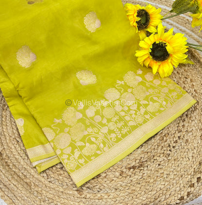 Banarasi Premium Viscose Saree - Lemon Green Shade - VVBPV001