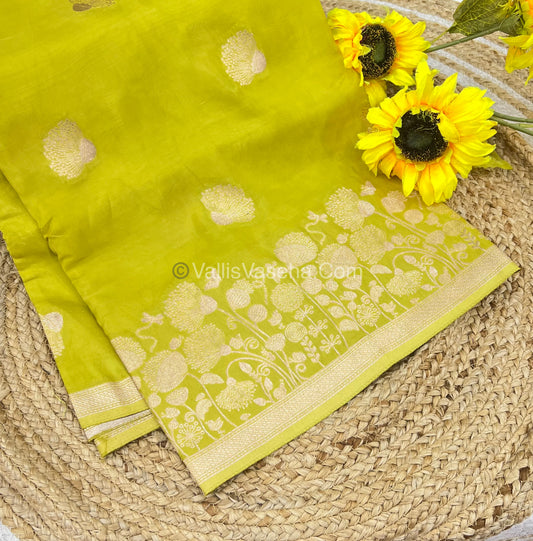 Banarasi Premium Viscose Saree - Lemon Green Shade - VVBPV001