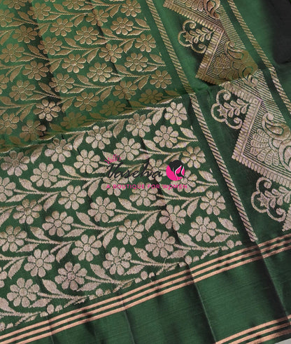 Half Mix - Pure Soft Silk Saree - Meenakari Style Butta - Rust Orange With Green - VVPSS148