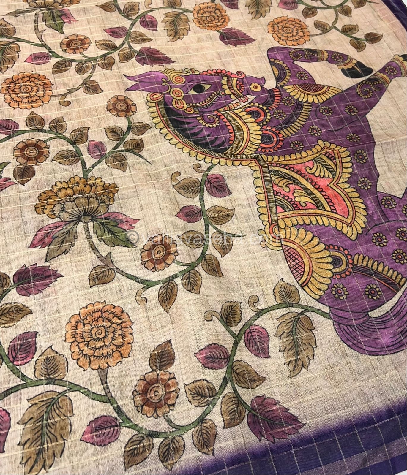 Semi Chanderi Saree - checks pattern - VVSCS002
