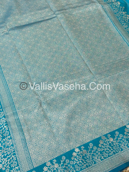 Semi Soft Silk with Border - Turquoise Blue Shade  -VVSSS013