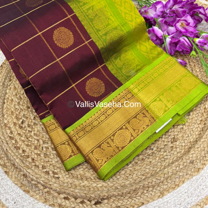 Pure Silk Cotton Saree - Mayil & Chakkaram Design - Maroon With Green Shade - VVMC001