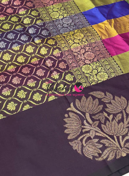 Semi Soft Silk  - Madras Checks Pattern - Brown Shade  - VVSSS042