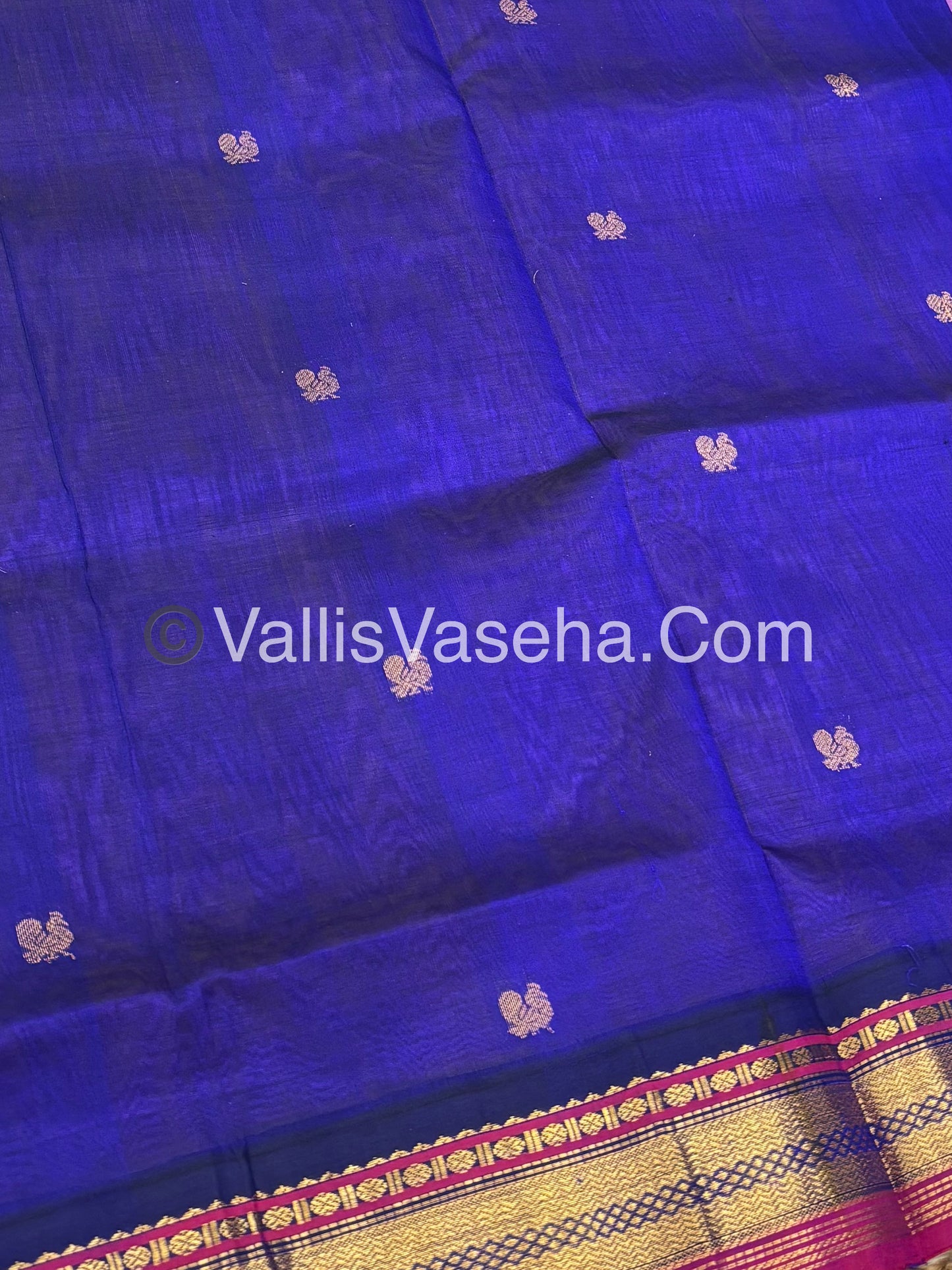 Pure Korvai Silk Cotton Saree - Dual Tone Purple with Blue  - VVKSC004
