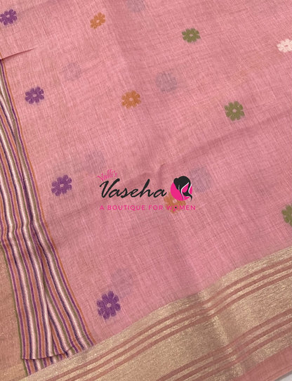 Muga Tissue Linen Saree - Pink Shade - VVMLT003