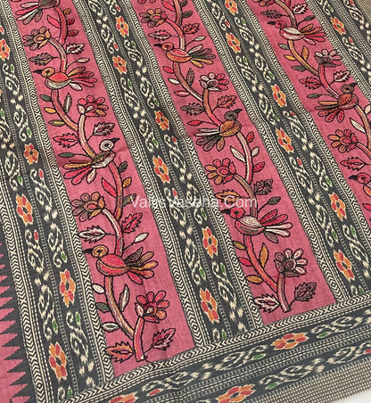 Semi Tussar - Kantha Work Embroidery - Light Pink Shade - VVSTK001