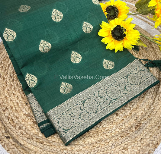 Semi Tussar Silk - Grand Pallu  - Green Shade - VVSTS029