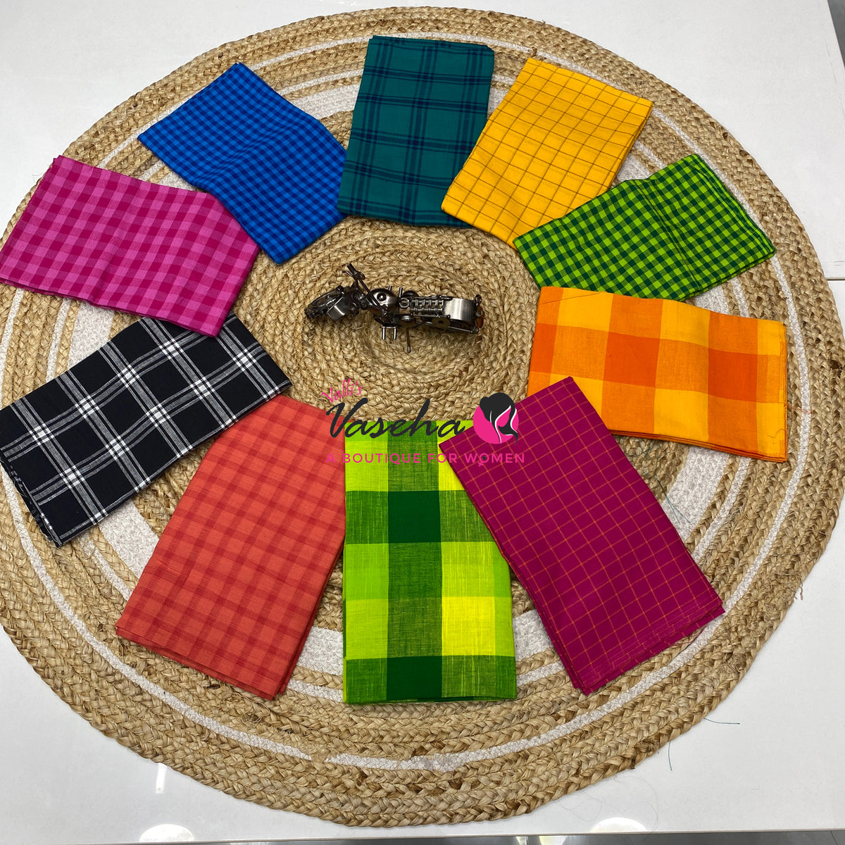 Blouse Bit - Pack Of 10pcs - Assorted-  Semi cotton- Multi Checks - 1 mtr - VVBB006