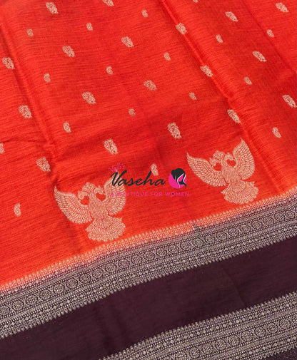 Banarasi - Heritage Silk - Orange With  Wine Brown - VVBHS015