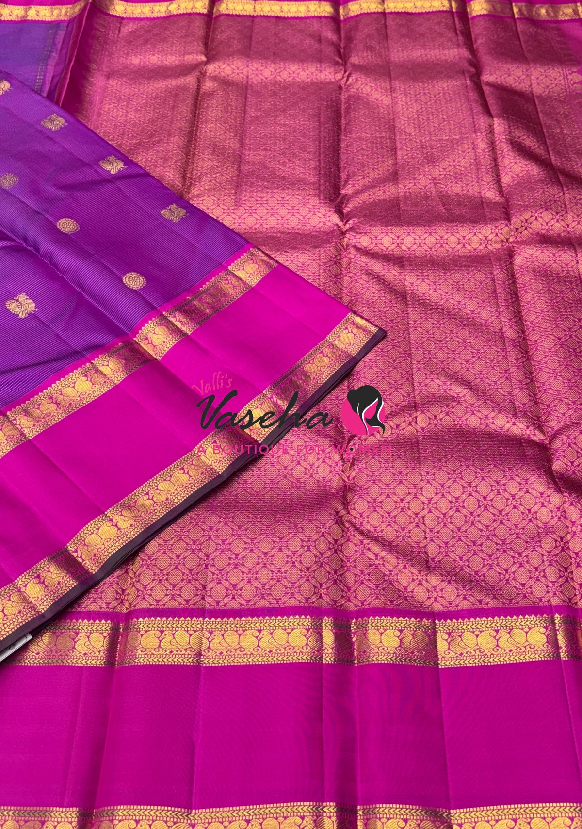 Pure Kanchipuram Silk Saree - Vairavoosi Design  - Purplish Pink & Pink Combo - VVPS014