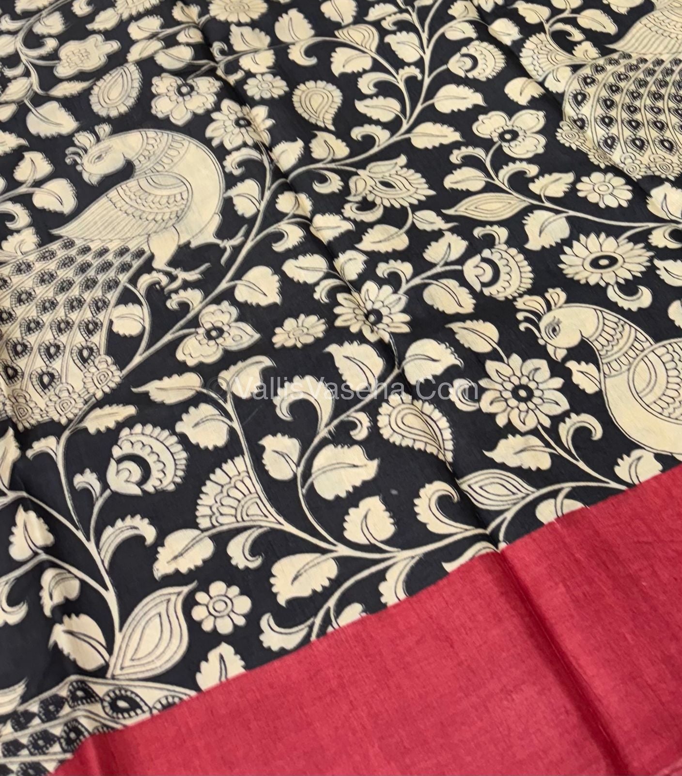 Pure Tussar Silk - Black With Red Shade - VVPTS001