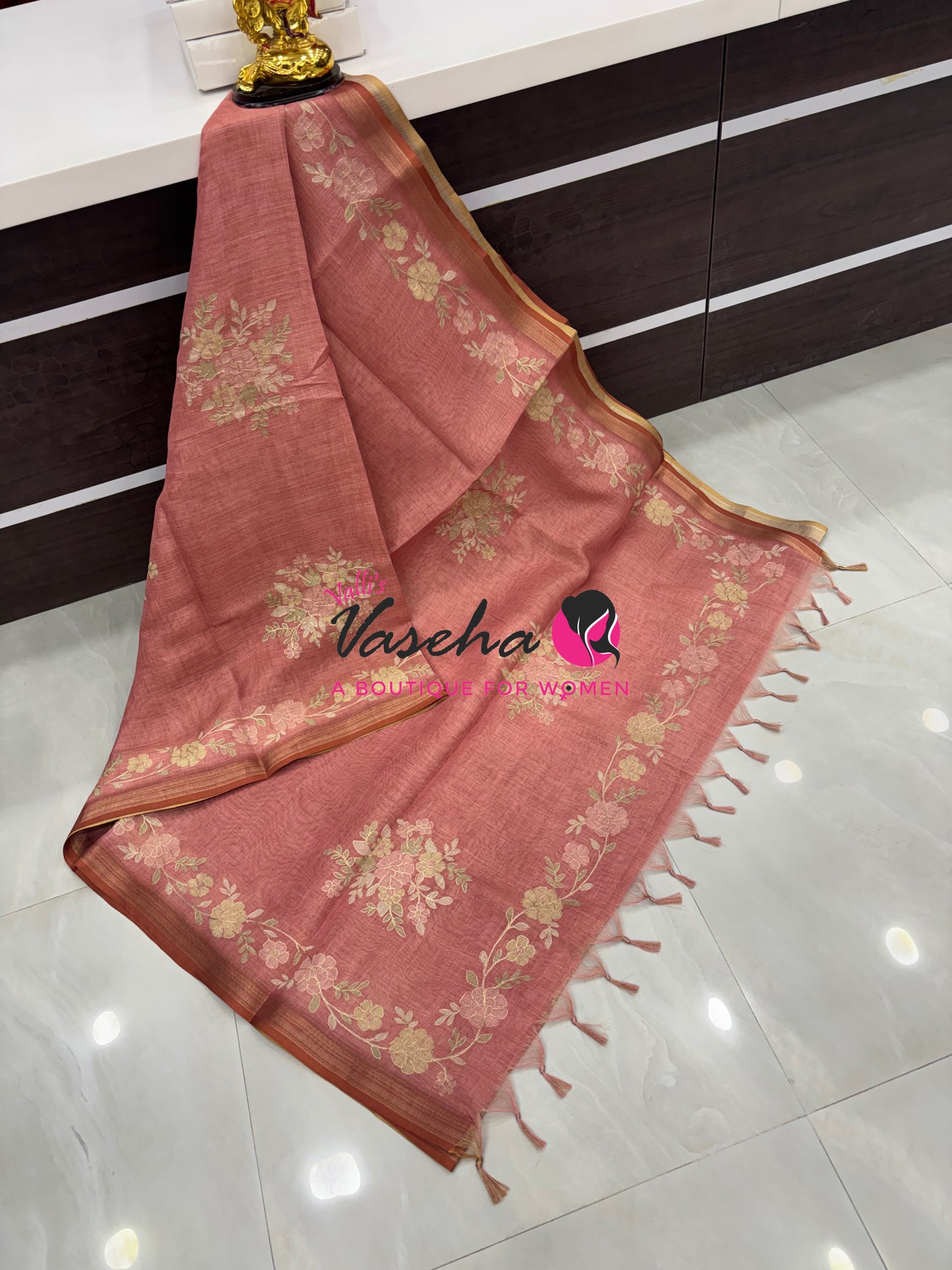Linen Tissue Saree - Peach Shade - VVLTS004