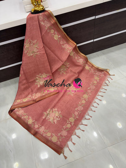 Linen Tissue Saree - Peach Shade - VVLTS004