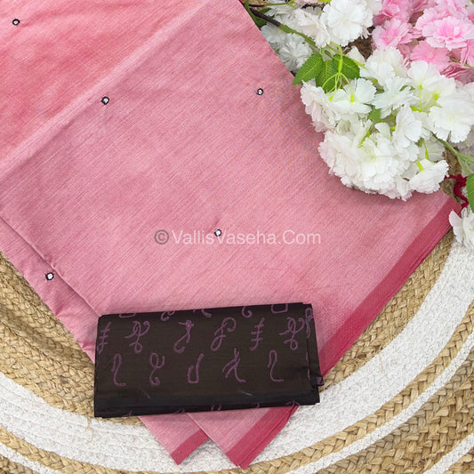 South Mixed Cotton - Mirror Work Embroidery - Baby PinkWith Brown - VVPCM002