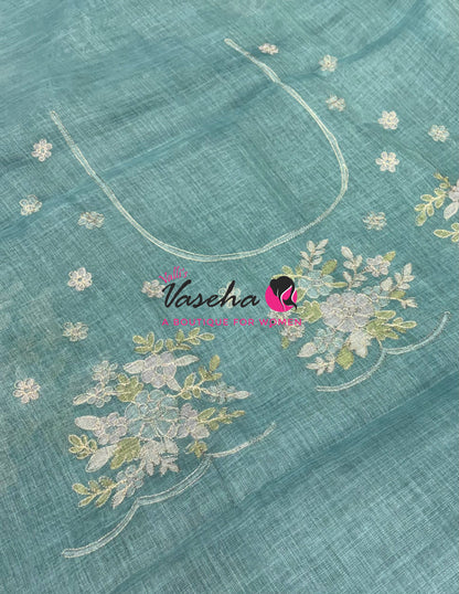 Linen Tissue Saree - Blue Shade - VVLTS004