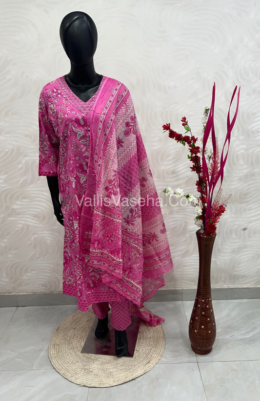 Ready Made - Anarkali - Salwar, Kameez & Duppatta(3pc)- Printed Cotton - VVAS005