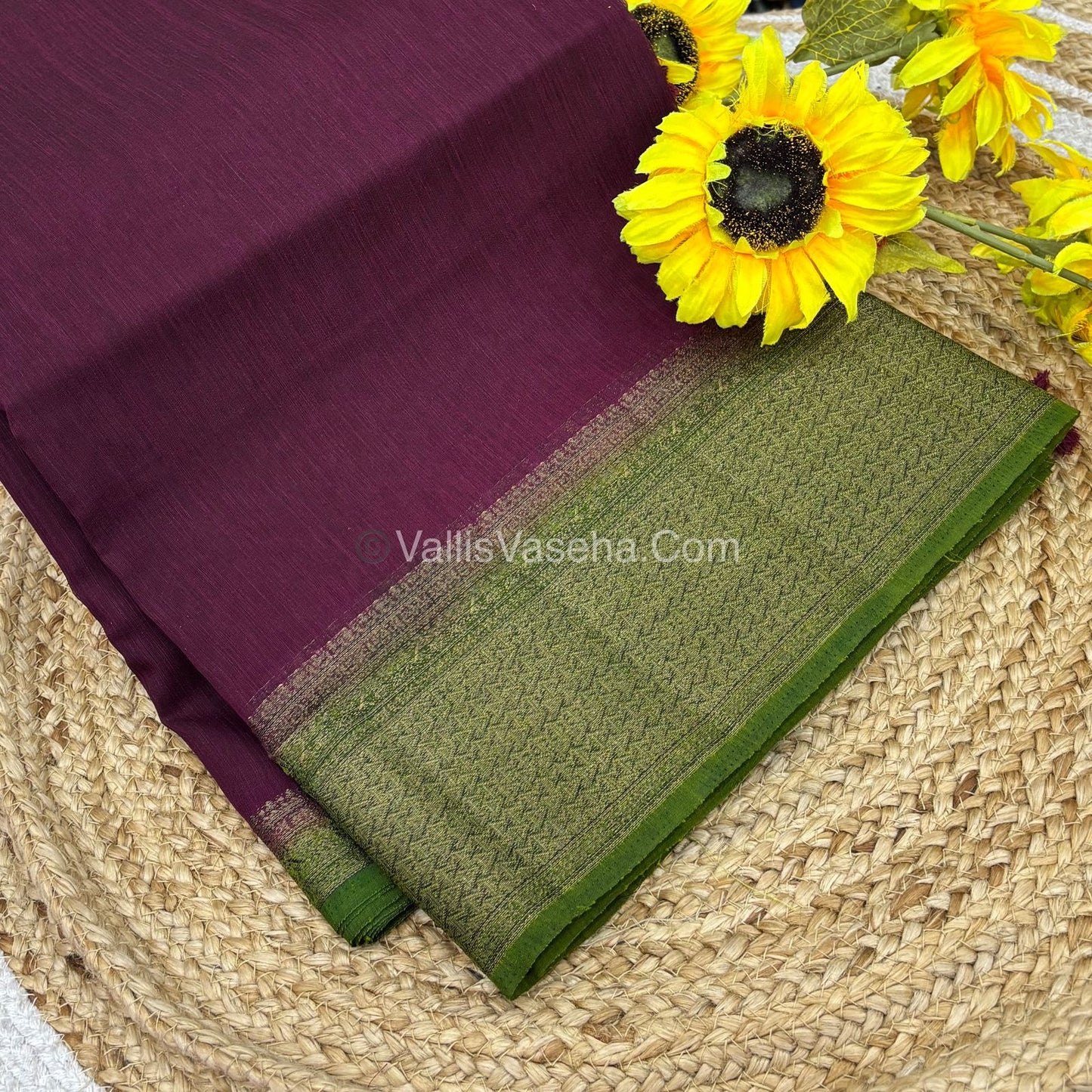 Bamboo Silk Saree - Wine With Green Shade - VVBSS004