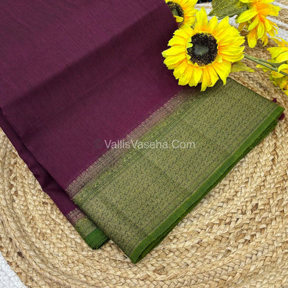 Bamboo Silk Saree - Wine With Green Shade - VVBSS004