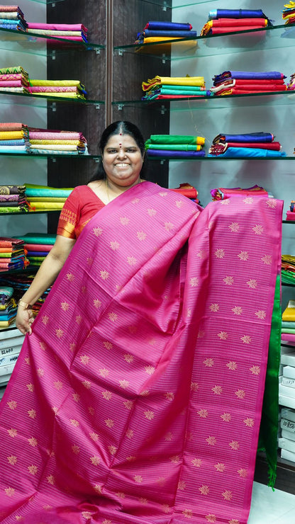 Pure Soft Silk Saree - Vaira Voosi design - Dark Pink With Green Combo - VVPSS016