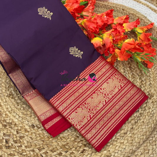 Semi Kanchi Silk  - Purple & Red - VVSKS007
