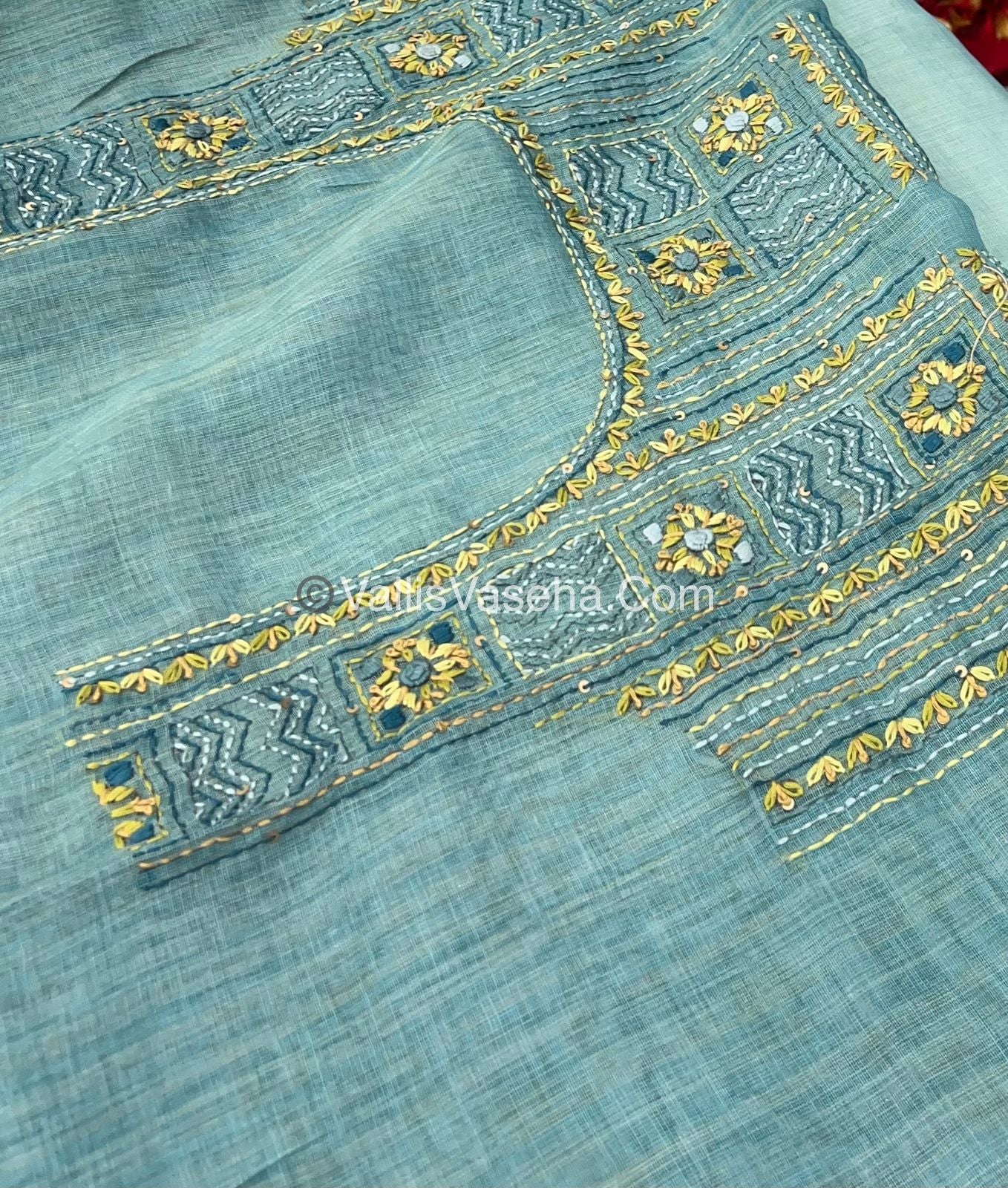 French Knot - Linen Tissue Saree - Blue Shade - VVLFN003