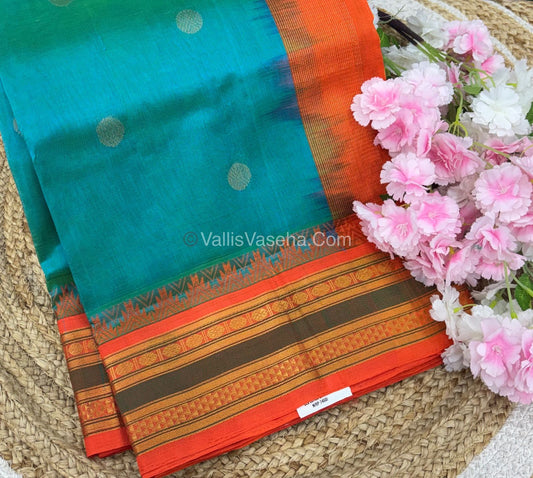 Pure Korvai Silk Cotton Saree - Blue  with Orange- VVKSC030