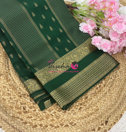 Semi Mysore Crepe Silk  - Green Shade - VVSMC004