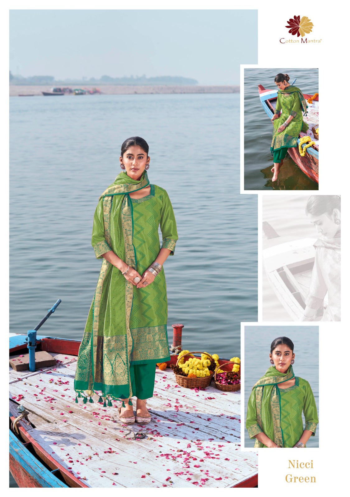 Unstitched Salwar Material - Raw Silk - Green Shade  - VVUSM021