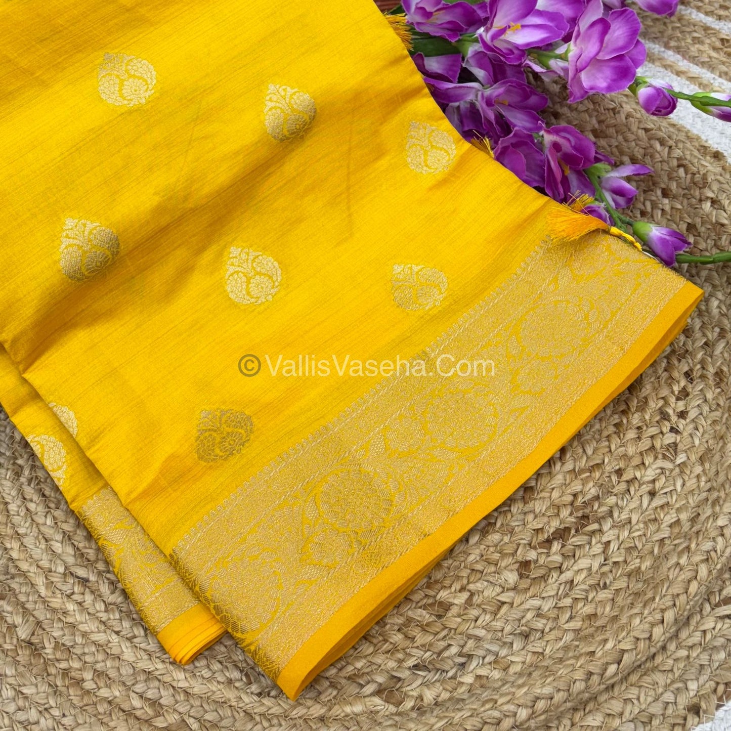 Semi Tussar Silk - Grand Pallu  - Yellow Shade - VVSTS029