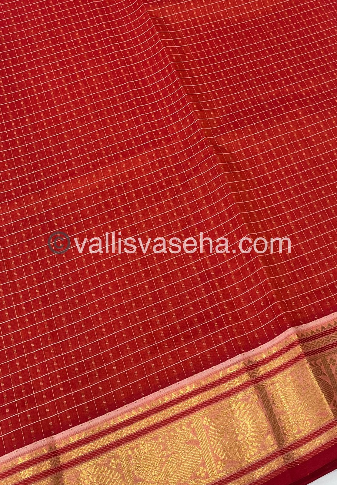 Pure Silk Cotton Saree - Orange With White Shade - Lakshadeepam Design - VVPLD001