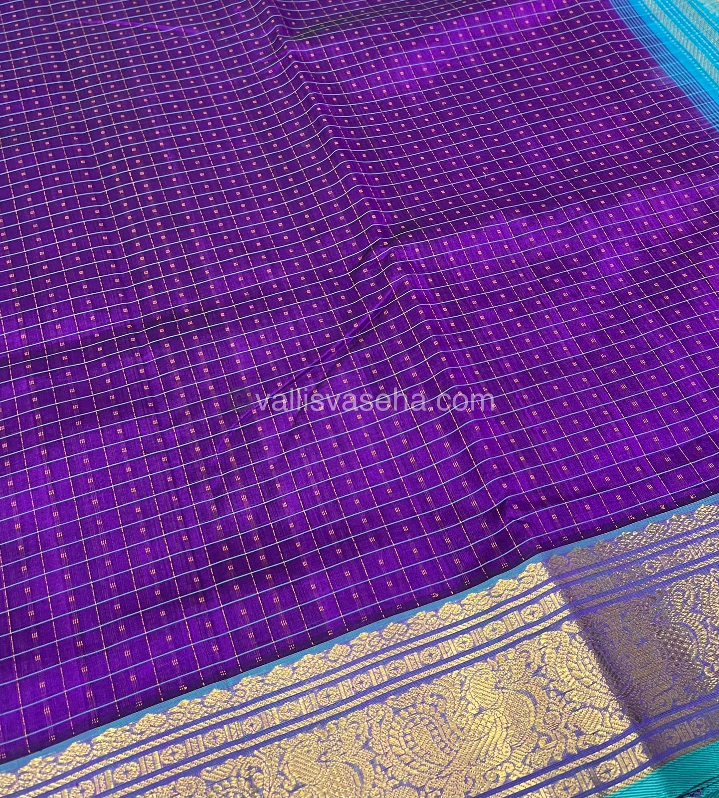 Pure Silk Cotton Saree - Blue With Blue Shade - Lakshadeepam Design - VVPLD001