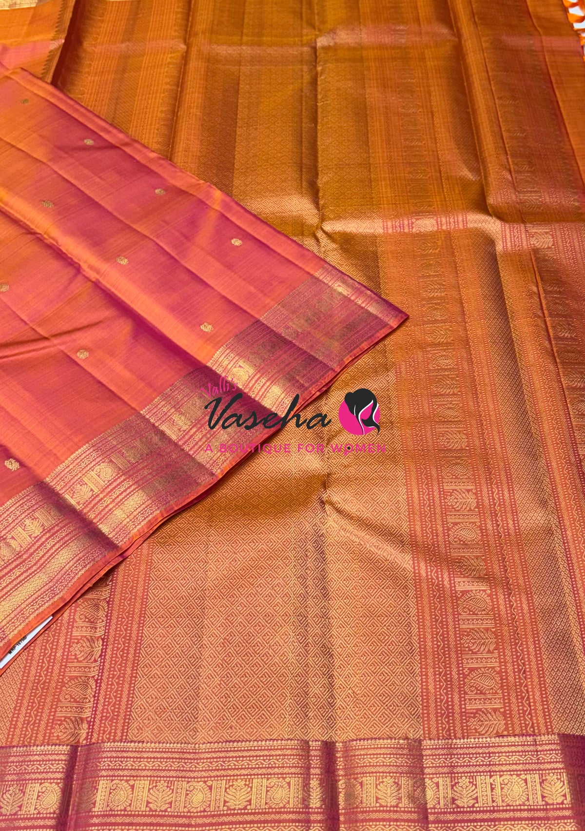 Pure Kanchipuram Silk Saree - Orangish Peach Shade - VVPS025