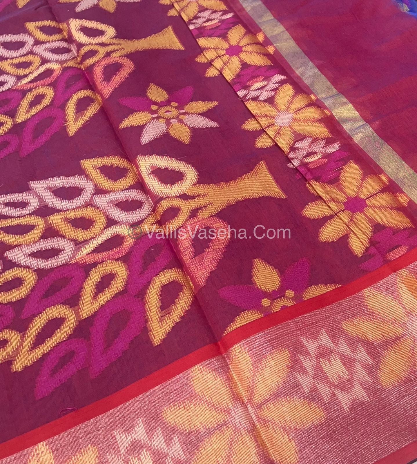 Banarasi Pochampally Weaving Semi Soft Cotton Saree - Blue with Merunish Pink - VVBPS001