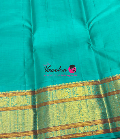 Pure Vintage Korvai Kanchipuram Silk Saree - Purple & Teal Blue Combo - VVPS006
