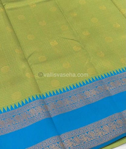 Kanchi Semi Silk - Green with Blue  - Mayil & Chakkaram design - VVKSS001