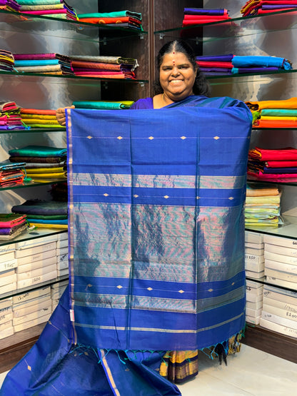 Pure Maheshwari Silk Cotton Saree - Double tone Blue color - VVMSC001