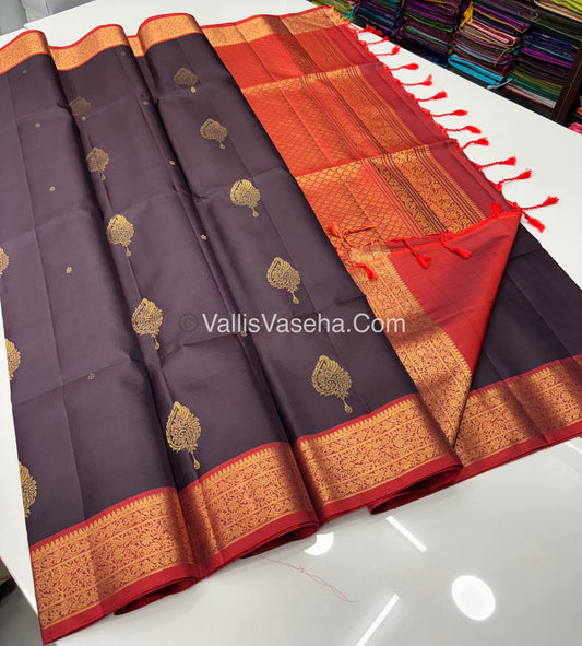 Pure Soft Silk Saree - Brown To Maroon - Velum & Mayilum - Kanchi Border - VVPSS015