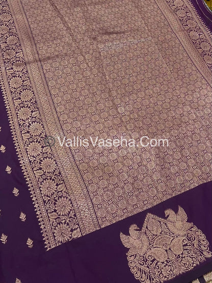 Semi Soft Silk - Peacock & Mango Butta Border - Purple Shade -VVSSS015