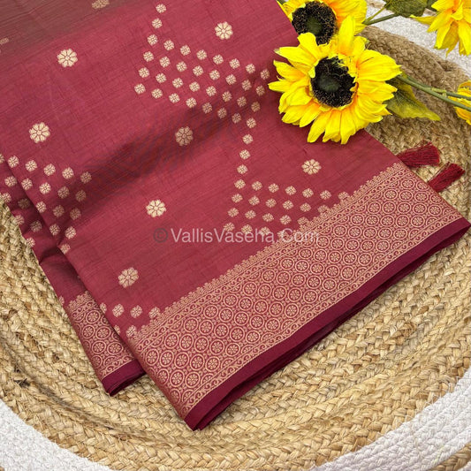 Semi Tussar Silk - Grand Pallu  - Maroon  Shade - VVSTS025