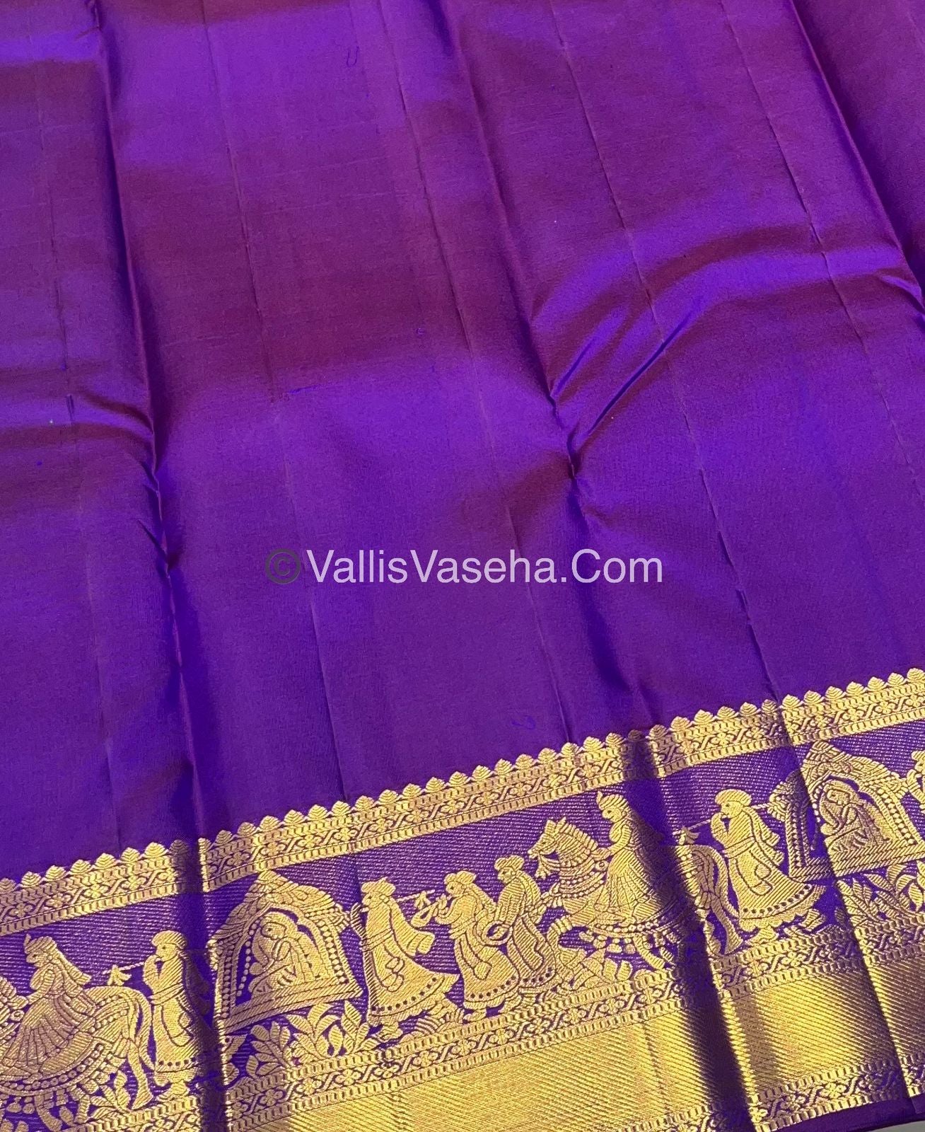 Pure Kanchipuram Silk Saree - Double Tone Peacock Blue with Purplish Pink Shade - VVPS014