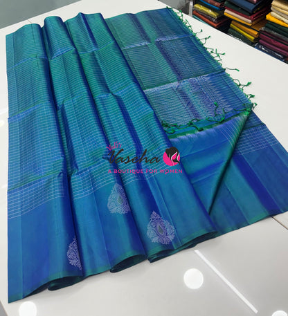 Pure Soft Silk Saree  - Peacock Blue Shade - VVPSS115