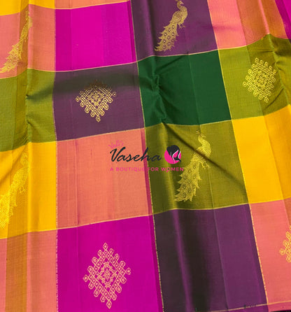 Pure Kanchipuram Silk Saree - Pazhum Pazhamum Checks - VVPS083