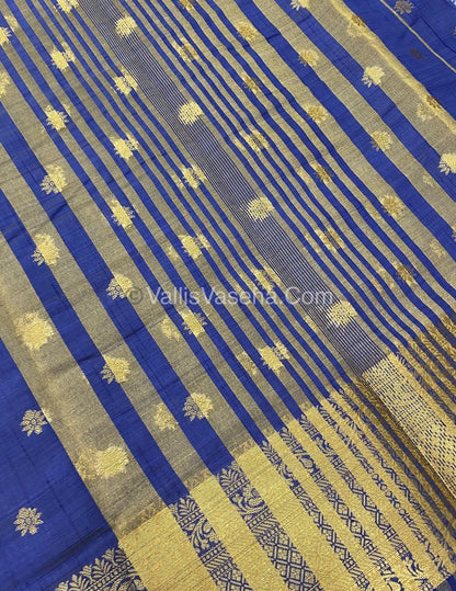Semi Tussar Silk  - Navy Blue Shade  - VVSTS014