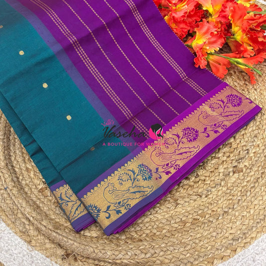 Semi Silk Cotton Saree - Small Round with Zari Butta  -  VVSSC014