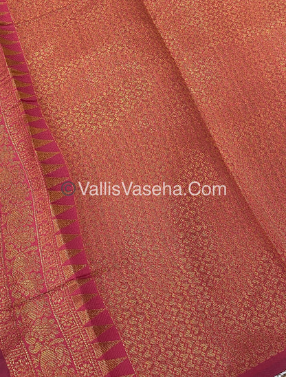 Kanchi Semi Silk - Mayil & Chakkaram design - Cream  with Pink - VVKSS001