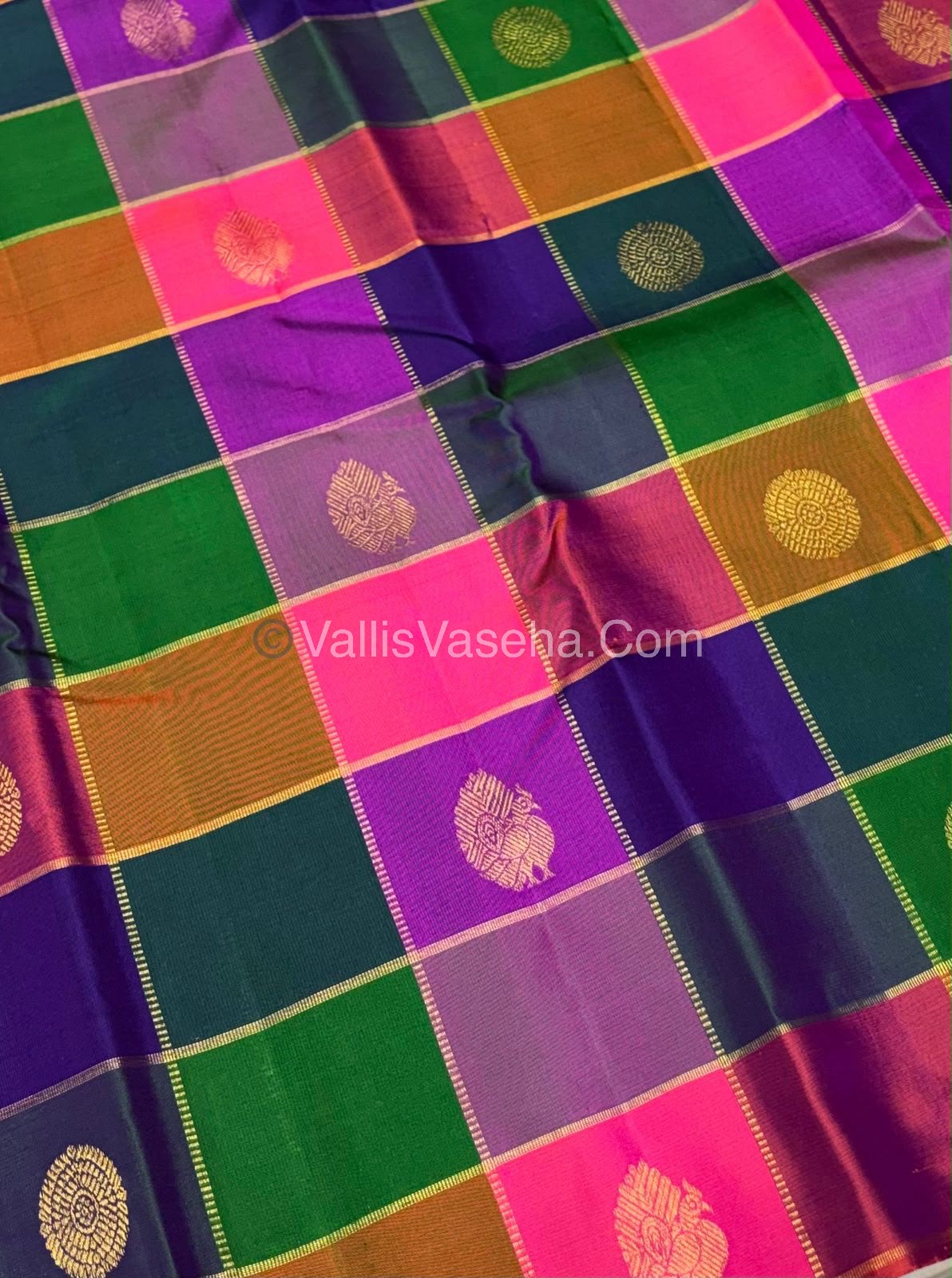 Pure Kanchipuram Silk Saree - Pazhum Pazhamum Checks - VVPS017