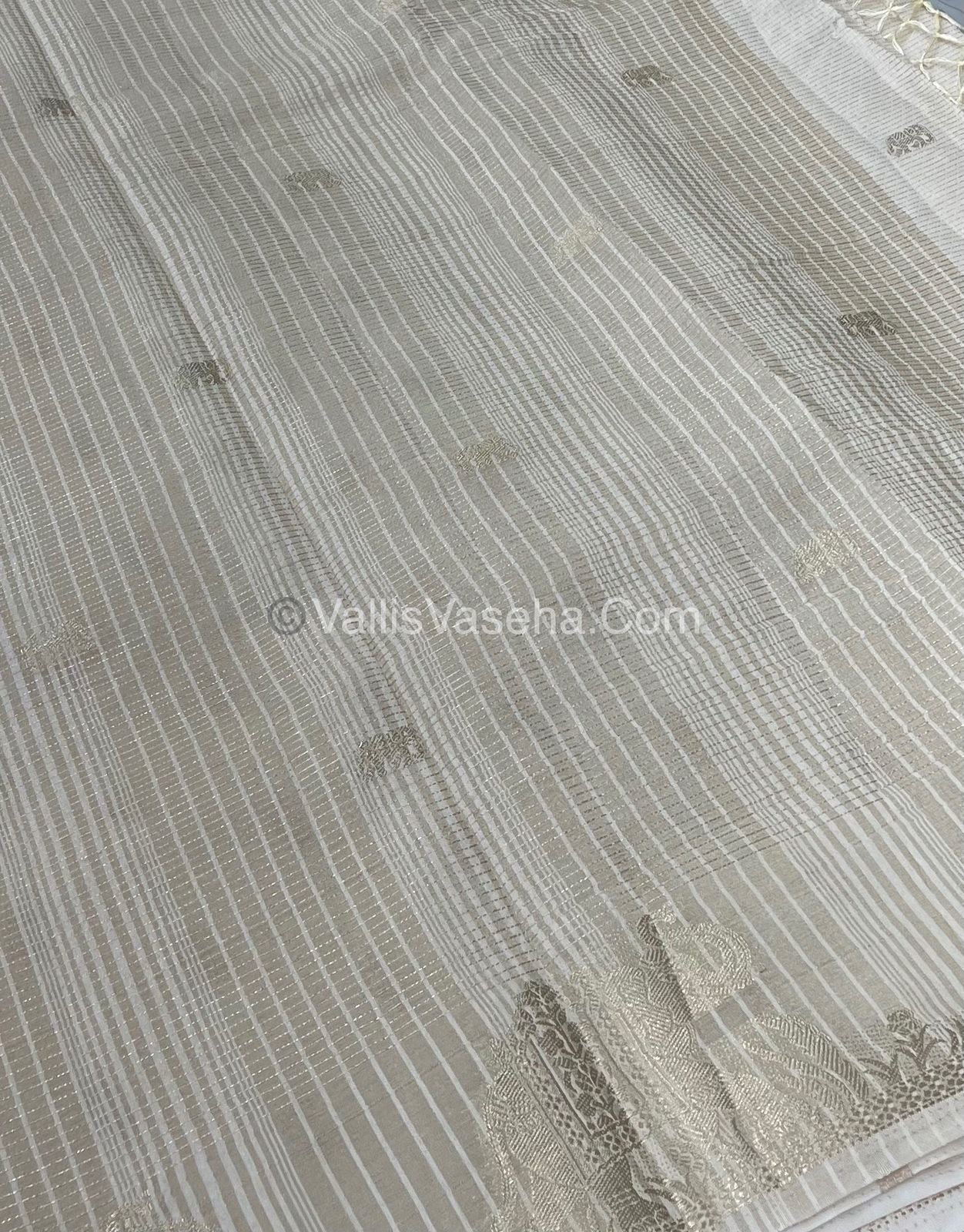 Semi Tussar Silk - Vairavoosi & Elephant Design -  Cream shade-VVSTS019