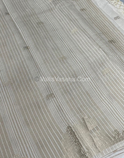 Semi Tussar Silk - Vairavoosi & Elephant Design -  Cream shade-VVSTS019