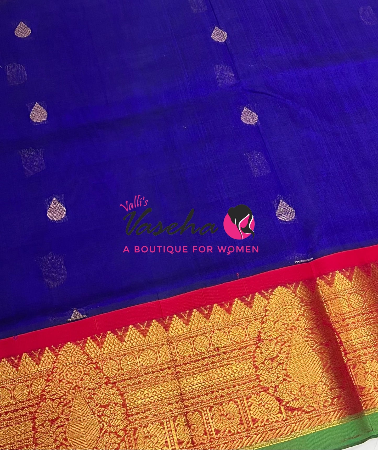 Pure Korvai Silk Cotton - Blue with Red Shade VVKSC019